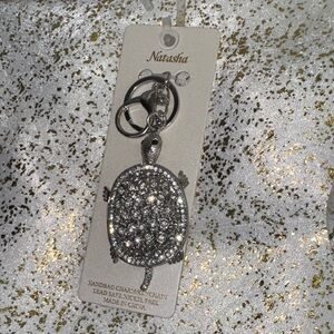 Natasha Couture Silver Crystal Turtle w/ Green Eyes Keychain